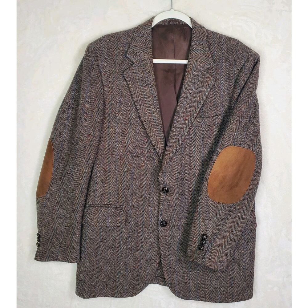 VTG 90s Stafford Hampshire Tweed Wool Blazer Sport Coat Jacket Men 42R Brown Ivy